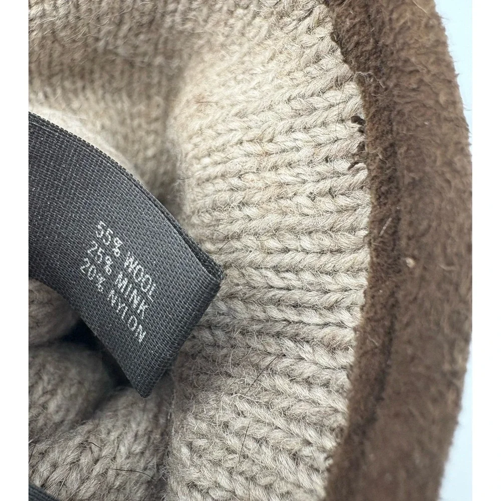 Bill Blass Grandoe Wool Mink Brown Gloves Size Womens‎ Large Warm Winter Fingers